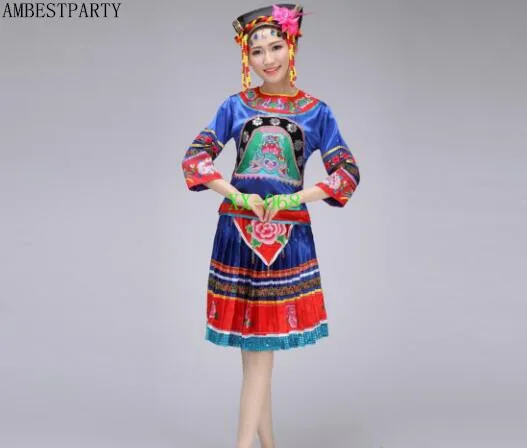 

2018 Chinese minority clothing Performance Clothing stage show costumes Ancient Traditional Chinese Dance Costume AMBESTPARTY