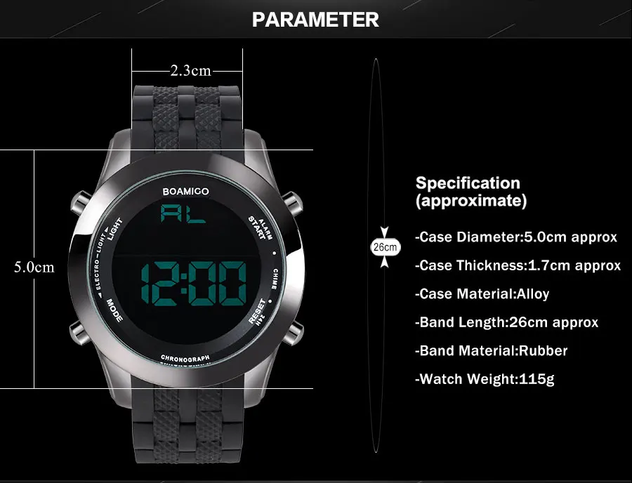 Мужские спортивные часы, военные цифровые часы, светодиодный дисплей, резиновый ремешок, наручные часы BOAMIGO, брендовые роскошные часы в подарок, reloj hombre