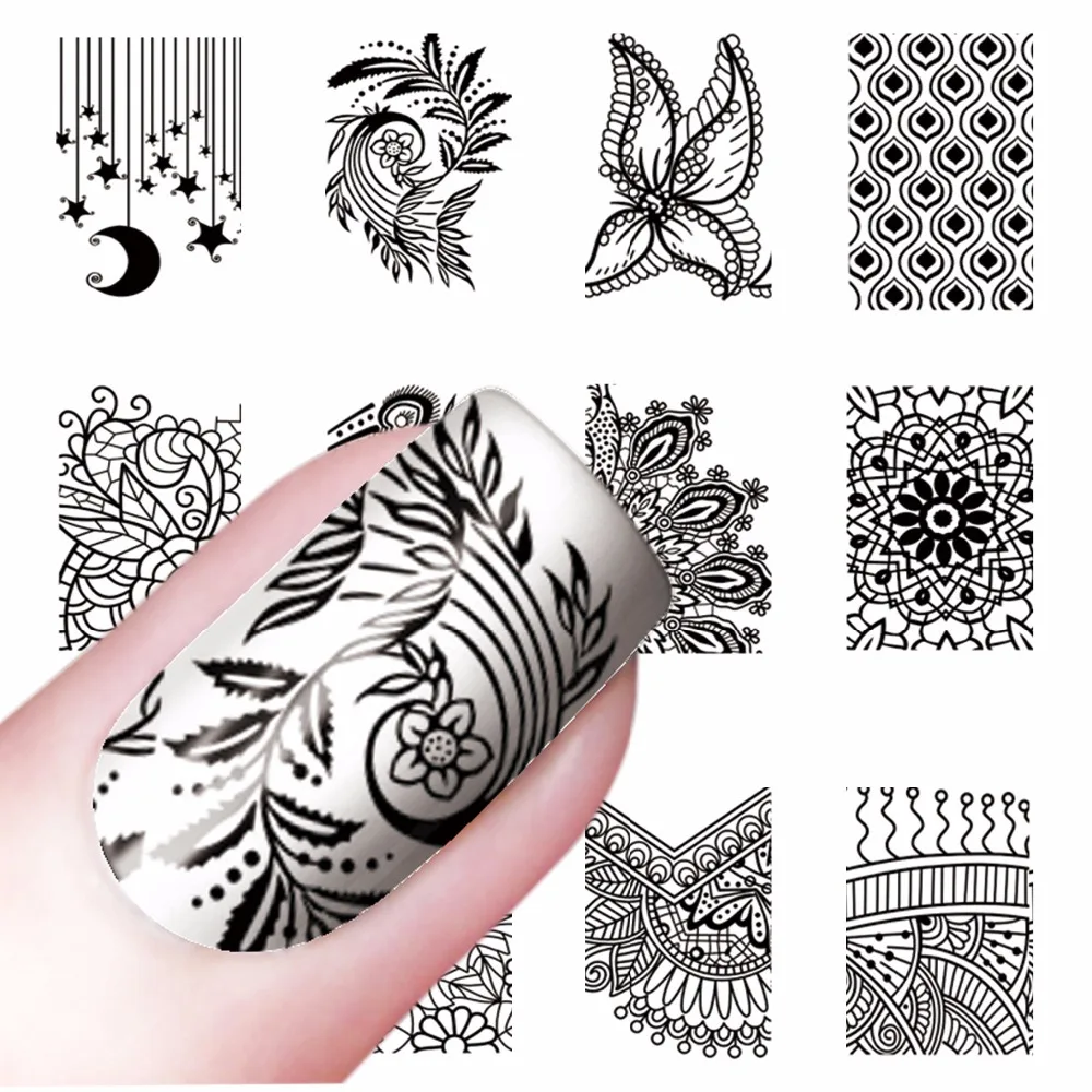

YZWLE 1 Sheet Totem Flower Designs Nail Art Water Transfer Sticker Watermark Decals DIY Nail Beauty Tips Decoration Wraps Tools