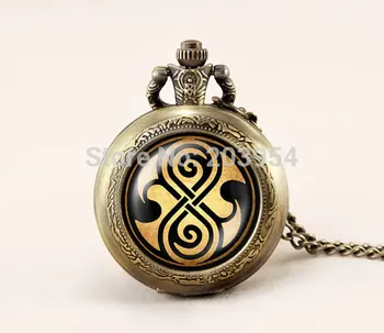

American TV Series Doctor dr Who 12pcs/lot Pocket Watches Necklace Seal of Rassilon locket necklace Timelord Seal Locket jewelry
