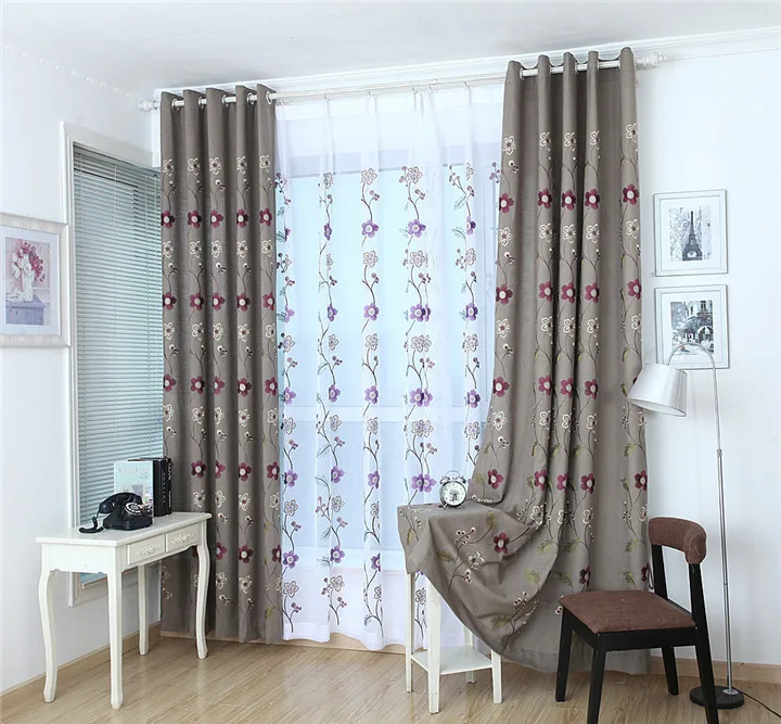 Bordado floral Cortinas para sala algodón persianas Hilado cortinas tul para dormitorio cortinas dormitorio