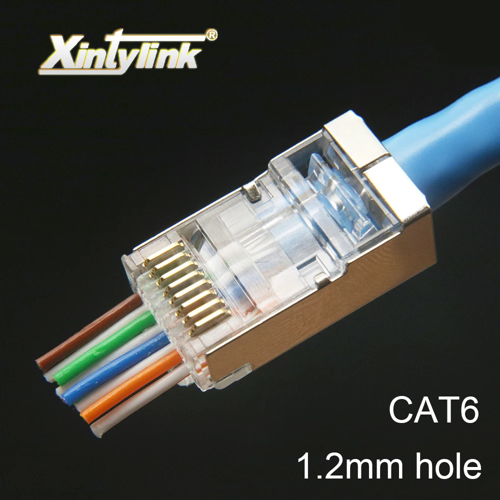 

xintylink rj45 connector cat6 cat 6 plug 8p8c stp rg rj 45 lan shielded SFTP FTP network ethernet cable jack modular 1.2mm hole