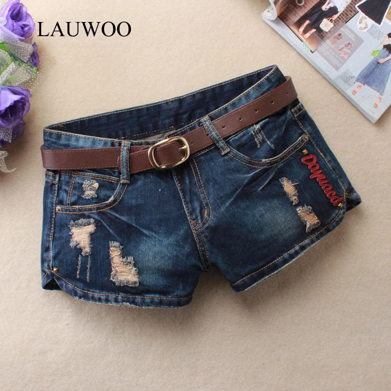 LAUWOO летние женские джинсовые шорты с дырками модные джинсовые шорты с низкой талией шорты без пояса