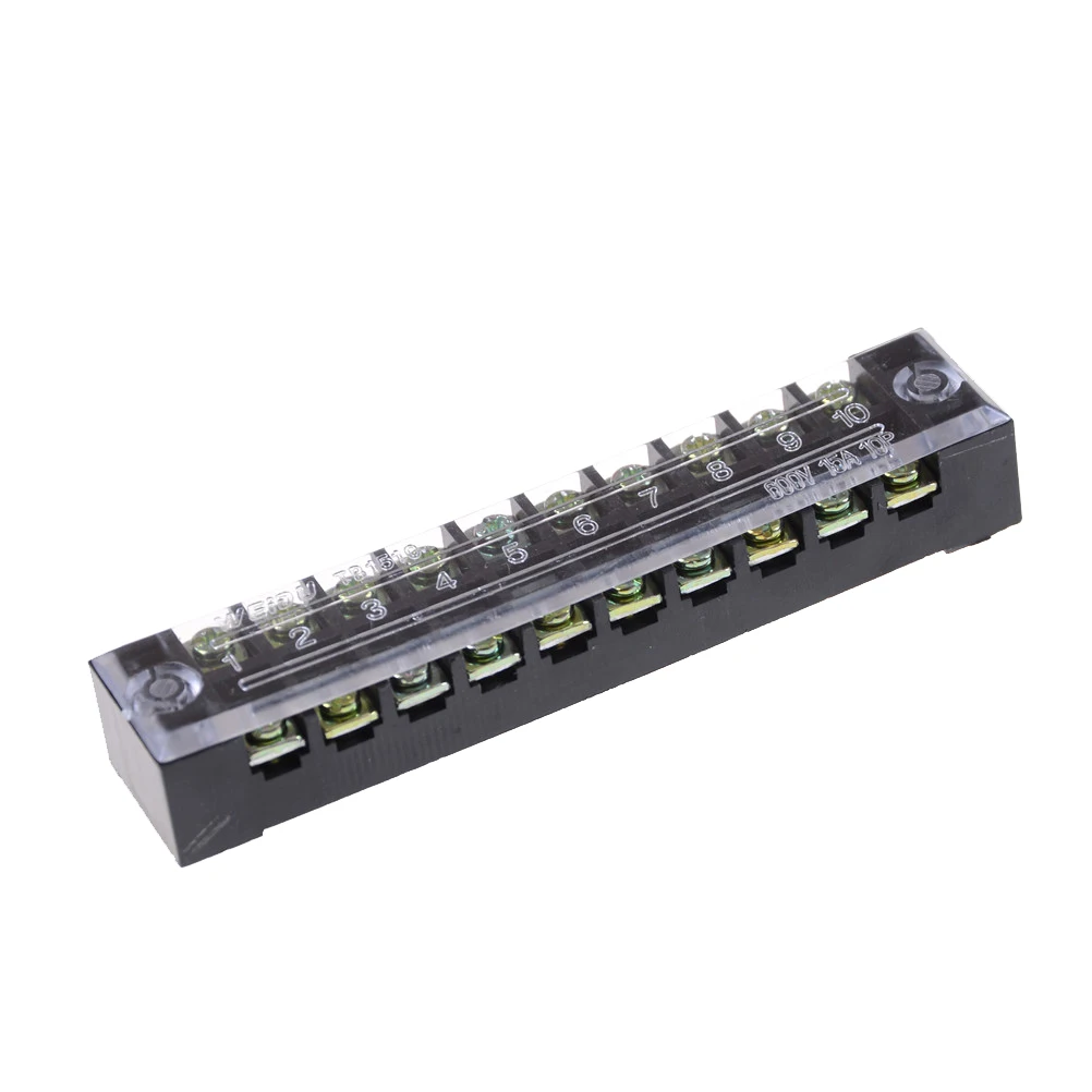 1pcs TB-1510 Barrier Terminal Block 10 Positions Dual Row Screw Metal PlasticTerminal Strip 600V 15A 108 x 22 17.5mm | Обустройство