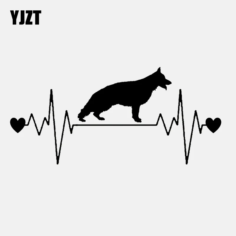 YJZT 16,5 см* 7,5 см немецкая овчарка сердцебиение спасательный круг Наклейка с собакой виниловая черная/Серебристая Автомобильная наклейка C22-1117