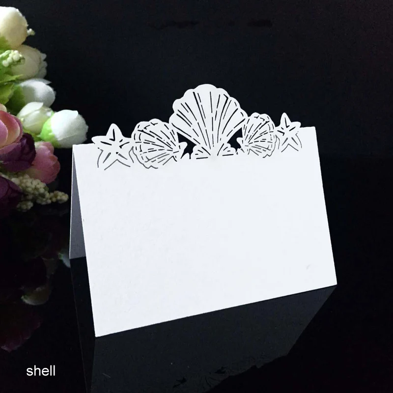 50 шт. 12x9 см мини свадебная открытка с пригласительным билетом лазерная резка полые настольные карты бабочки цветок Сердце Место карты вечерние принадлежности - Цвет: shell