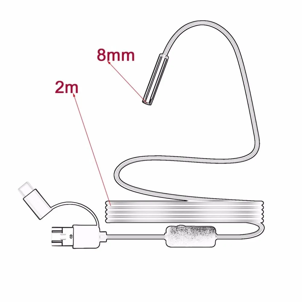 3-в-1 1200P эндоскопа Камера микро Тип usb-c USB инспекции Камера HD IP68 8 мм Водонепроницаемый-трубка с объективом камеры бороскоп WiFi Камера