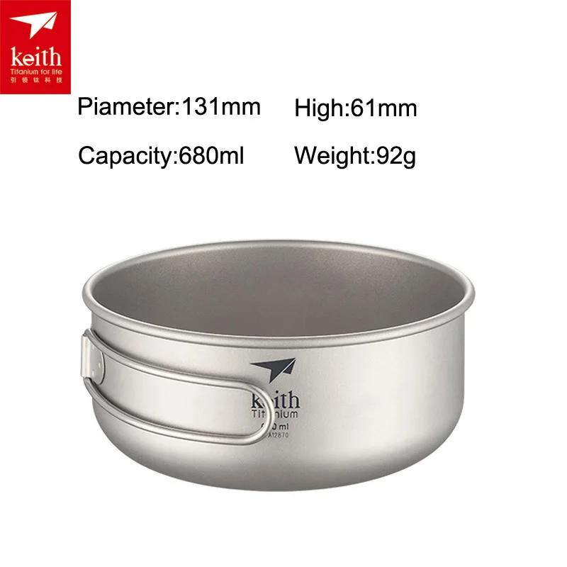 Keith 3 unids de titanio fría-pan camping pot set dos cuencos con pan al aire libre plegable manija Utensilios de cocina ti6053