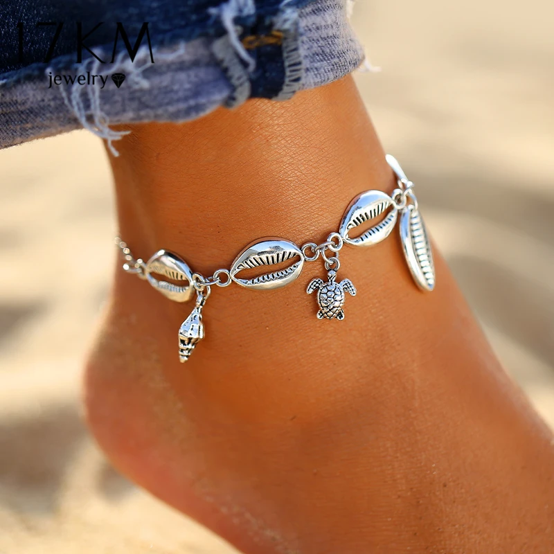 

17KM New Silver Color Turtle Shell Anklets For Women Bohemian Anklet Bracelets On The Leg Female Foot Jewelry 2019 Drop Shipping