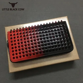 

Brand High Quality Mens Cow Genuine Leather Rivets Wallet Long Purse Women Handbags Vintage Packing Clutch Bags Colors Wallets