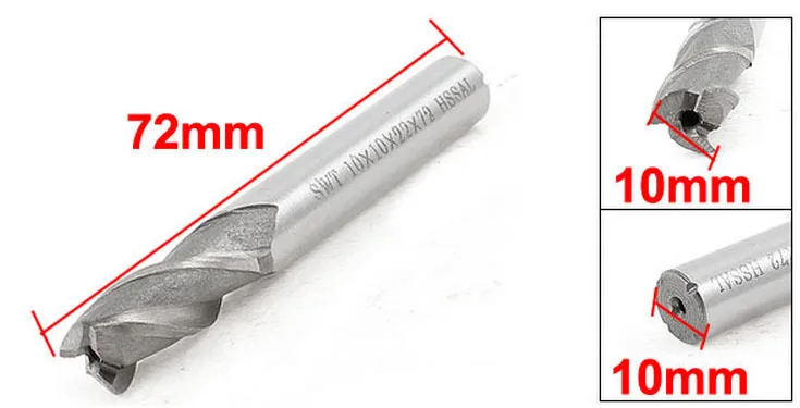 10 мм x 10 мм x 22 мм x 72 мм 3 флейты прямо HSS конец Измельчители Серебряный тон 2 шт