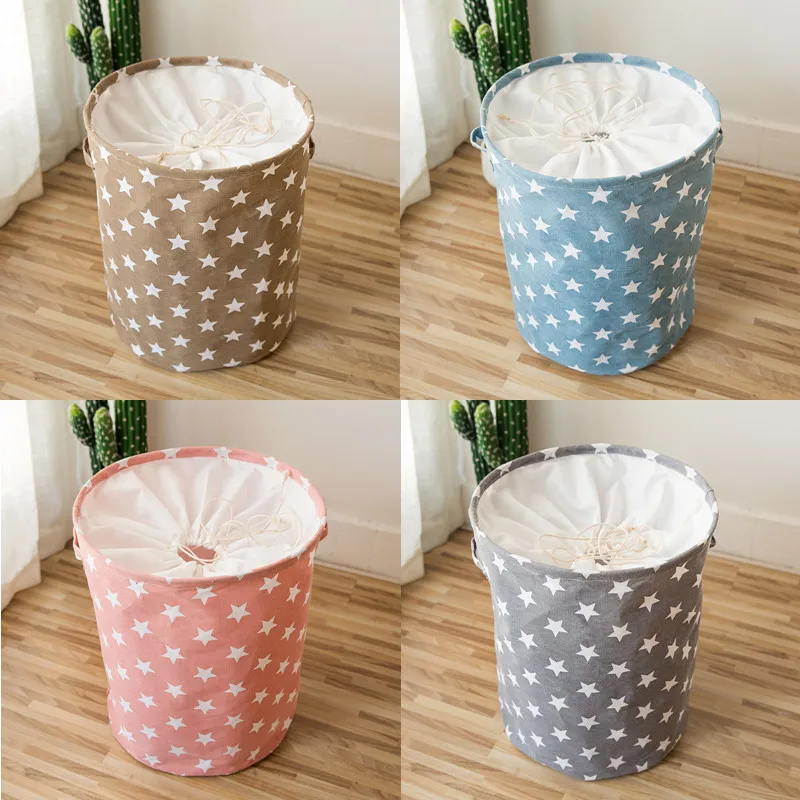 35*45 CM سلة الغسيل القابلة للطي مربع القطن الكتان نجوم سلة التخزين مع مقبض المنزل المنظمون سلة من اللعب الملابس الأوساخ