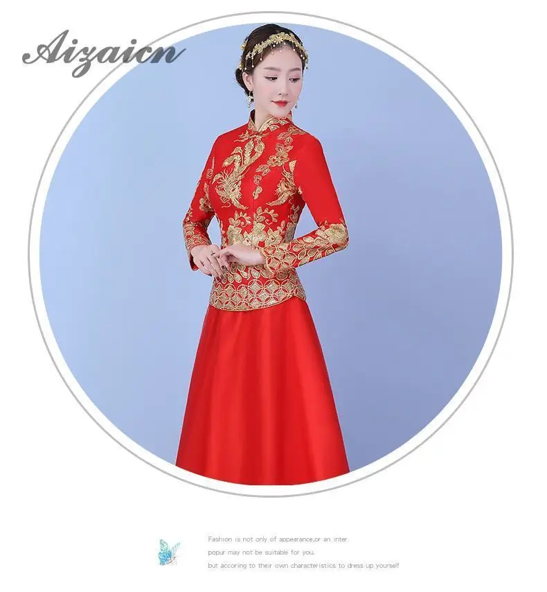 2019 nuevo rojo chino tradicional boda Vestido Qipao traje largo Rouge Vestidos de noche bordado Cheongsam Vestidos Chinoise