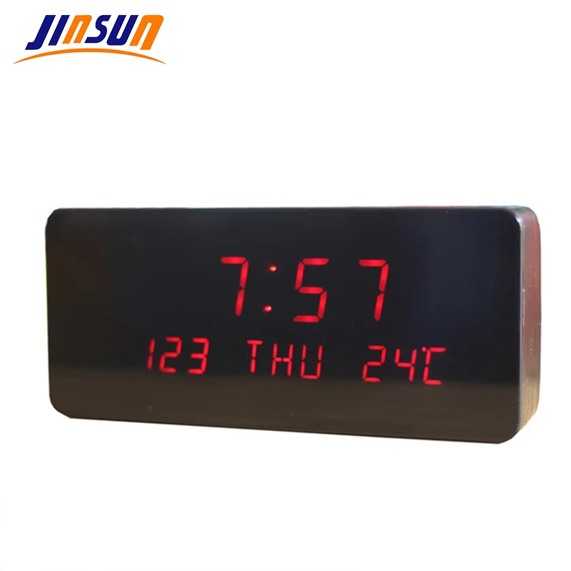 JINSUN Modern Digital Alarm Clock Multifunction LED Display Time Calendars Temperature Luster Light reloj despertador