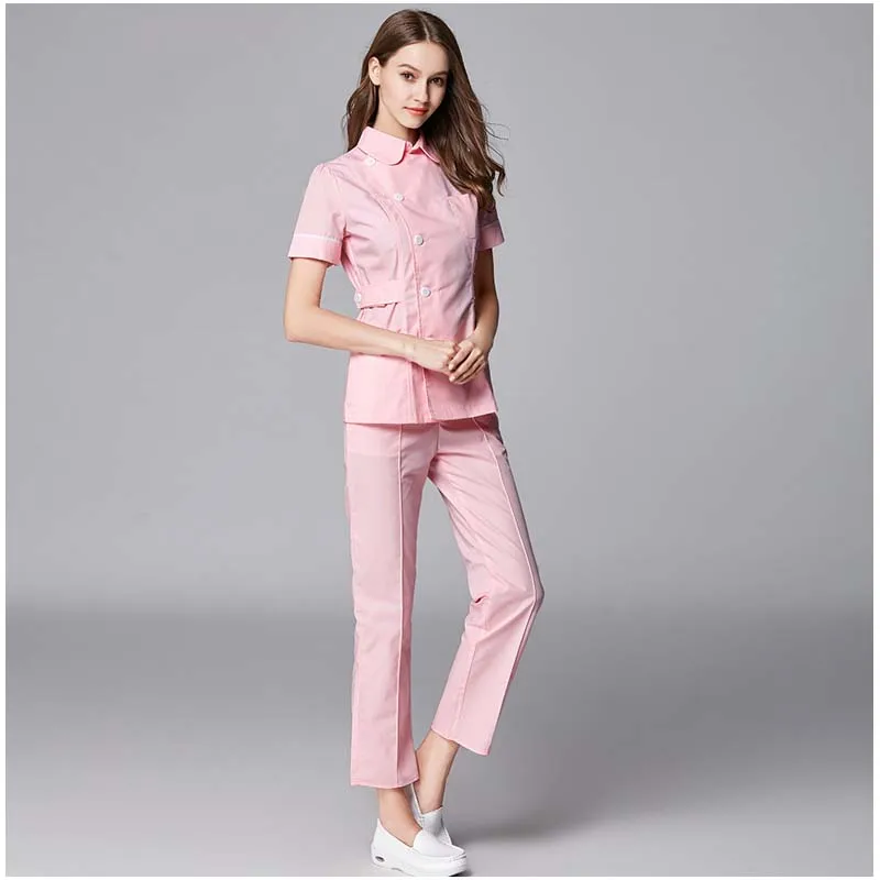 

Nurse service Party doll collar Split suit Summer Pink coat Drugstore Front desk Medical beauty salon Medical work Uniform