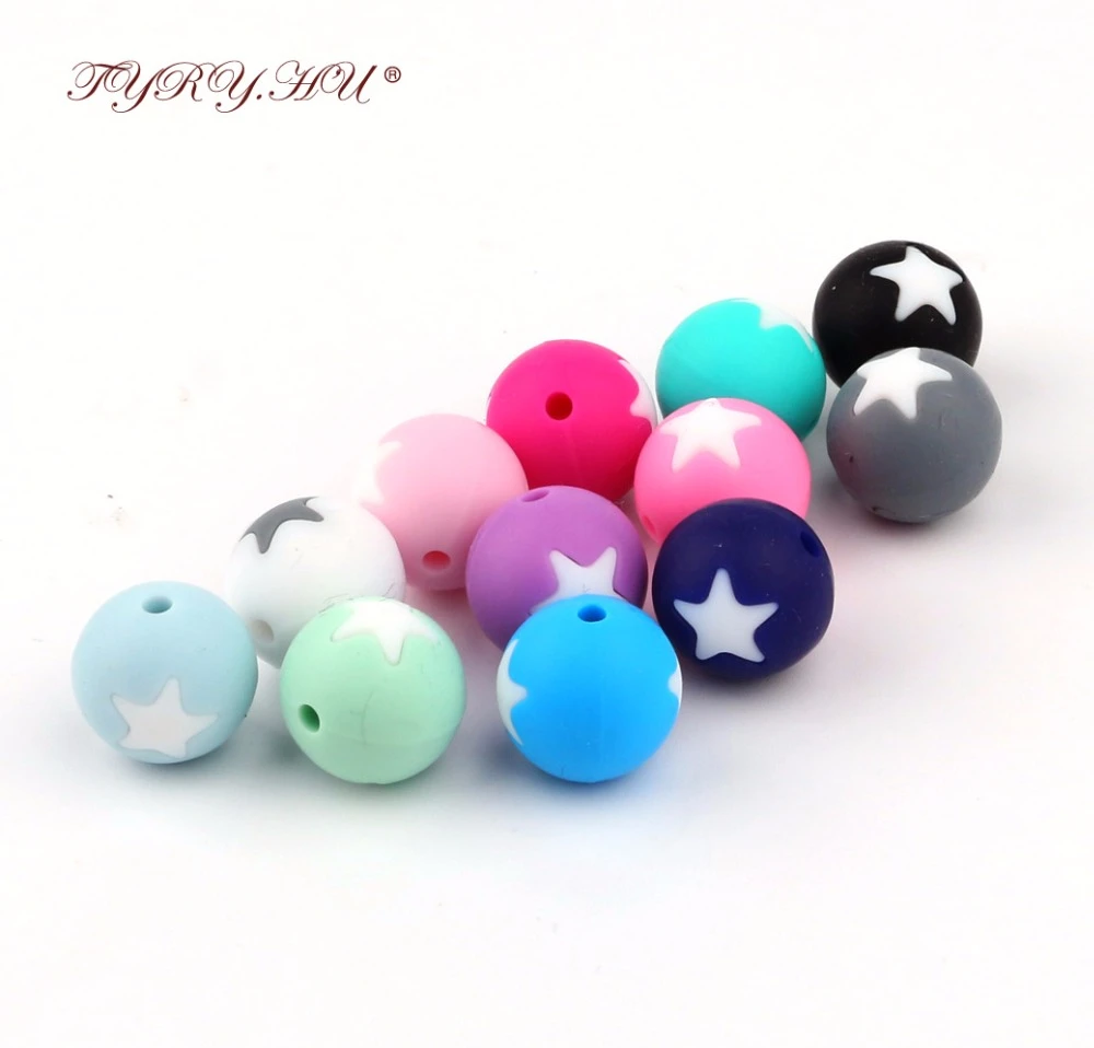 Round Star Silicone Teething Bead Teether DIY Baby Chew Necklace Beads 15mm