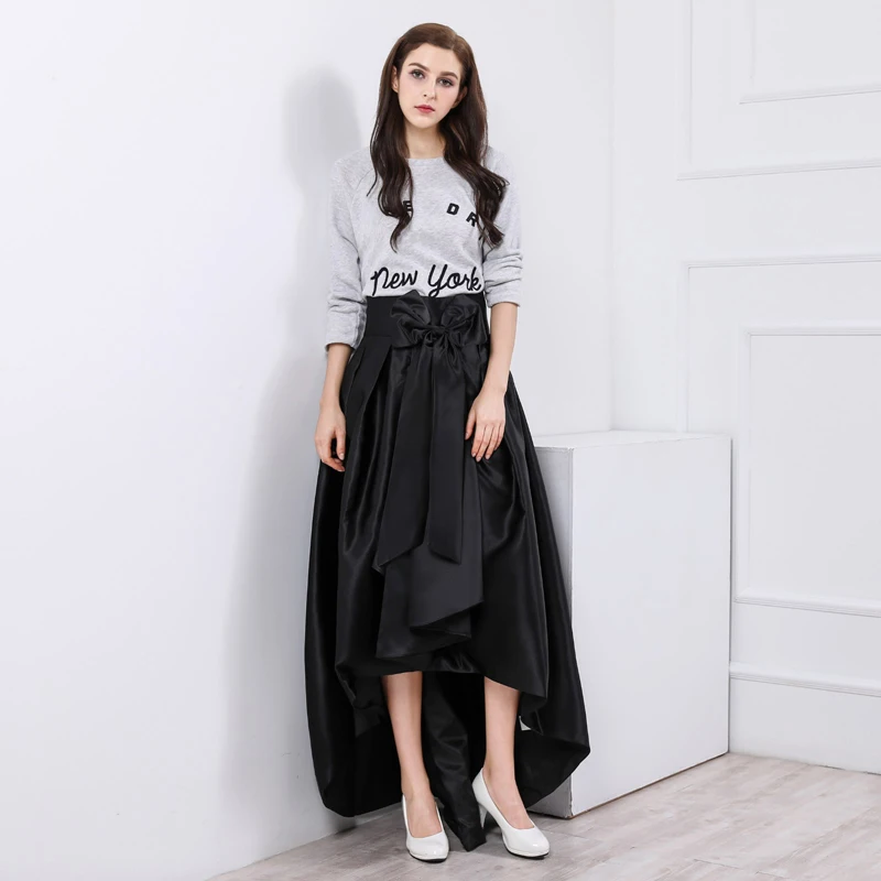 Fashion High Low Black Women Skirt High Waist Floor Length Long Maxi