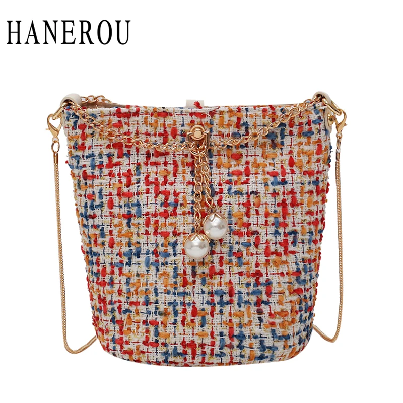 

HANEROU Brand Crossbody Bags For Women Handbags Designer Women Messenger Bags Chain Wool bolsa feminina Bucket Shoulder Bag