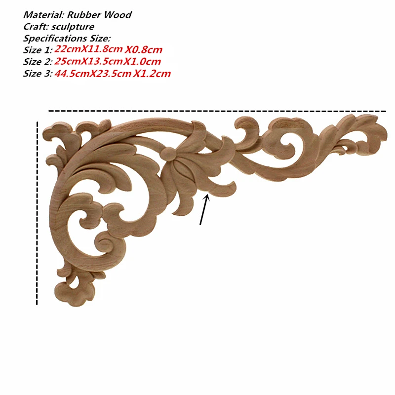 Винтажная Неокрашенная древесина наклейки с резьбой угловая аппликация, рама для домашней мебели настенные двери шкафа декоративные деревянные миниатюрные ремесла