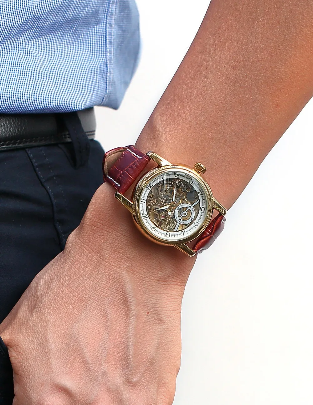 Men Wrist Watches Luxury Golden Skeleton Mechanical Steampunk Male Clock Automatic Wristwatch Leather Strap Herren Horloges mechanical watch