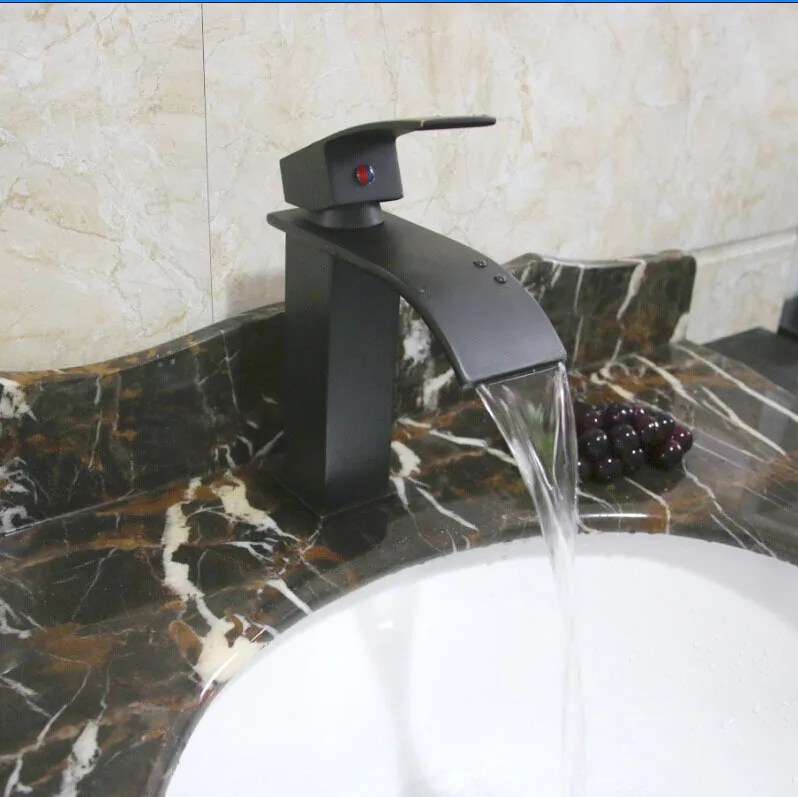 Free Shipping Waterfall Spout Bathroom Basin Faucet Single Handle Hole Vessel Mixer Tap Oil Rubbed Bronze