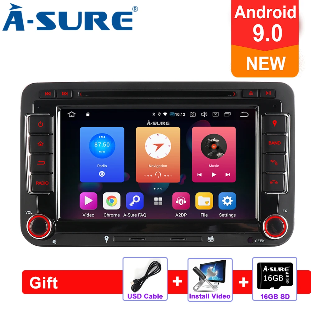

A-Sure 2 Din Android 9.0 Auto Radio GPS DVD Player For Volkswagen VW PASSAT B6 Jetta Polo Sharan TIGUAN GOLF Transport T5 Seat