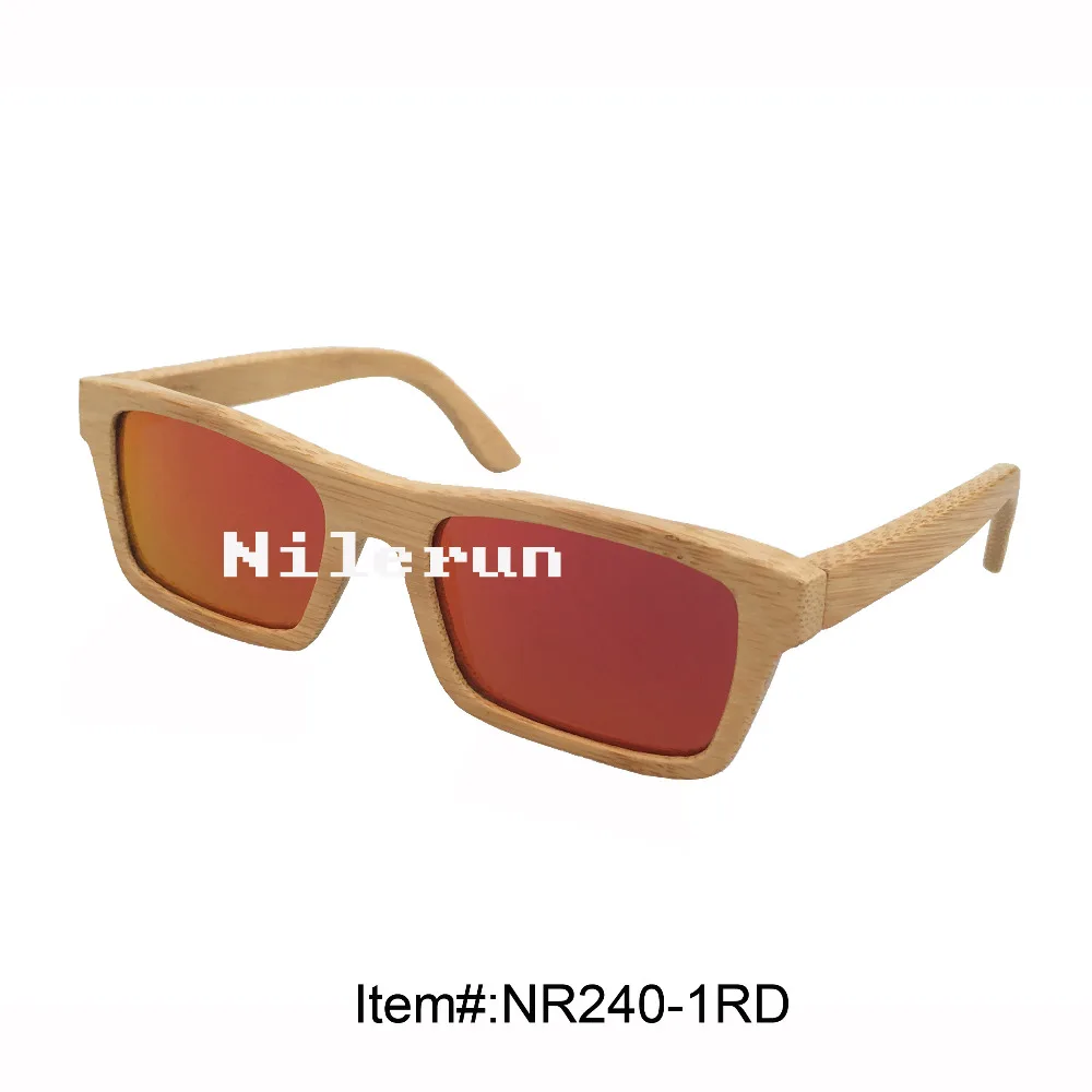 

rectangle red polarized lens natural bamboo frame sunglasses