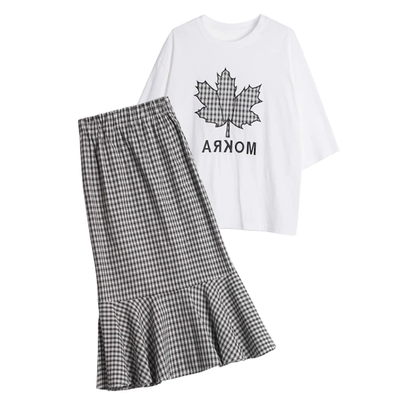 Летние комплекты с юбкой для девочек, комплект из 2 предметов: футболка+ юбка, комплект одежды для детей, подростков 15, 16, 18 лет, комплект одежды для девочек - Цвет: Черный