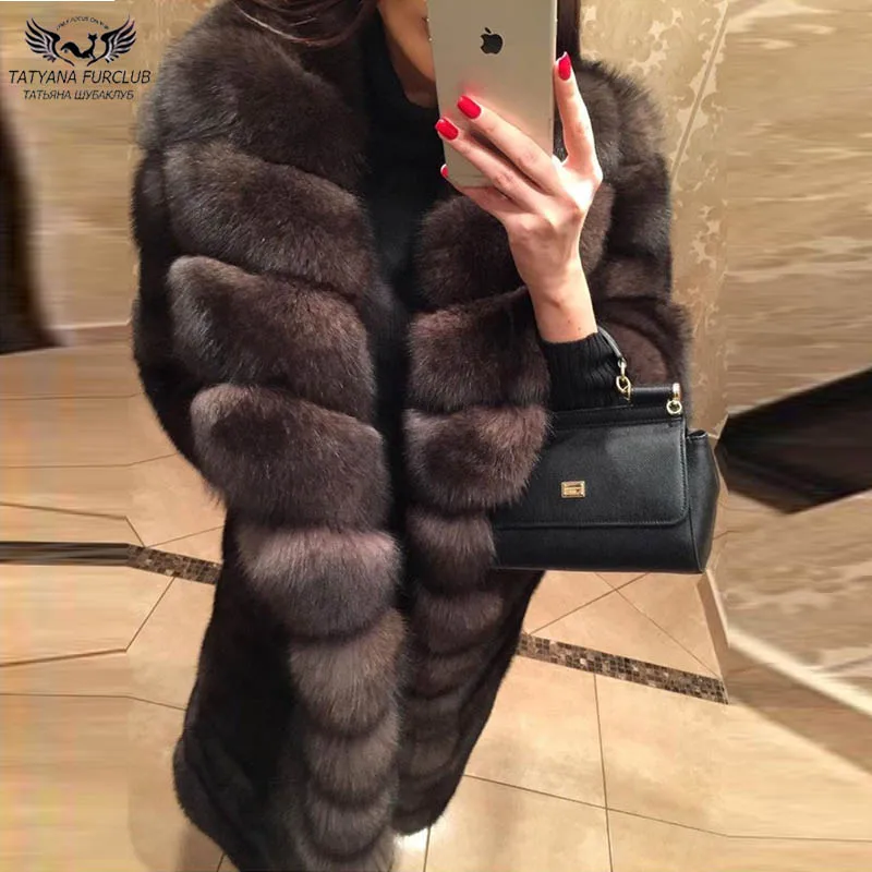 

Tatyna Furclub Natural Fur Women Coat Winter Real Fox Fur Jacket Coats Female Thick Warm Outerwear Fashion Fur coat Collar Brown