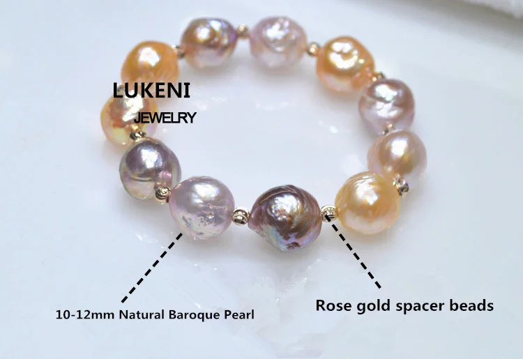 Натуральный Большой 11-13 мм многоцветный Браслет из жемчуга в стиле барокко модные эластичные браслеты из розового золота для женщин