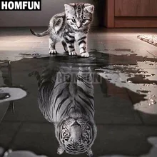 HOMFUN полная квадратная/круглая дрель 5D DIY Алмазная картина "Кот и тигр" вышивка крестиком 5D домашний Декор подарок A02604