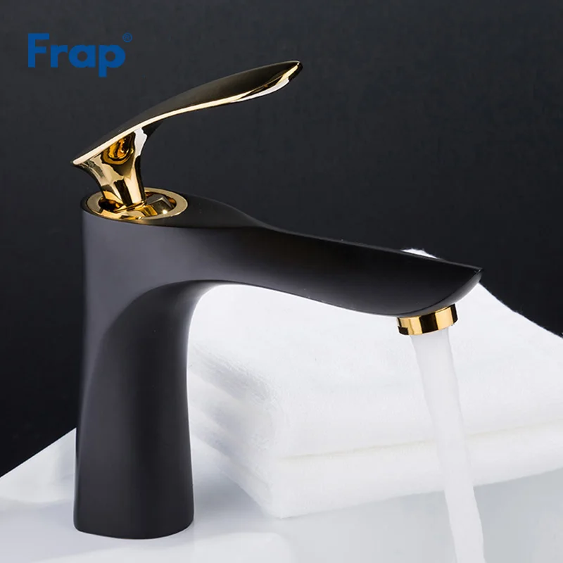 Preise Frap Becken Wasserhahn Bad gold griff Schwarz körper Wasserhahn Malerei Finish Becken Waschbecken Mischbatterie Hot   Cold Wasser Wasserhahn y10057