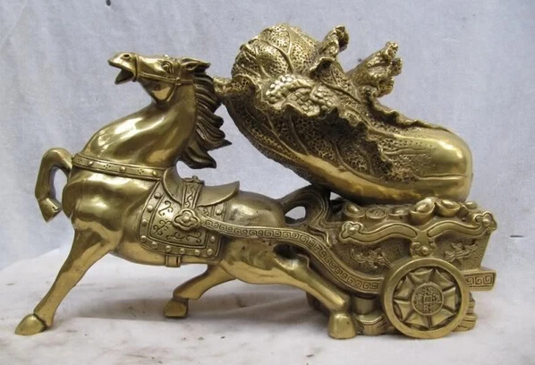

USPS to USA S0831 Chinese Folk Art collection Brass Money wealth cabbage on haul Horse Statue B0401