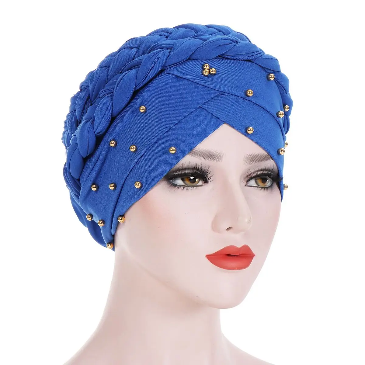 Luxury Beaded Braid Style Pearled Turban Long Head Scarf Headwrap Women Muslim Hijabs Bandanas Hair Accessories
