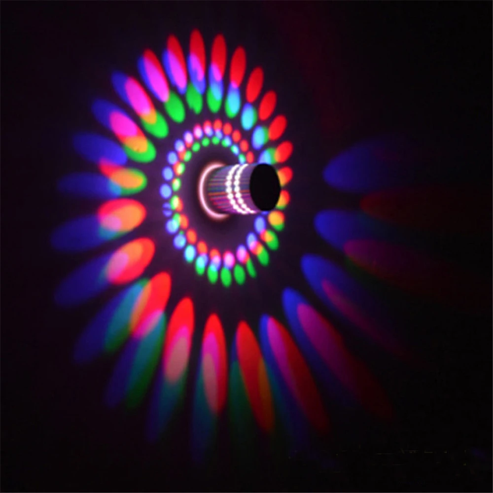 RGB Spiral LED Wall Light Ceiling Lamp 3W Wireless Remote Control Surface Install Dimmable Light ...