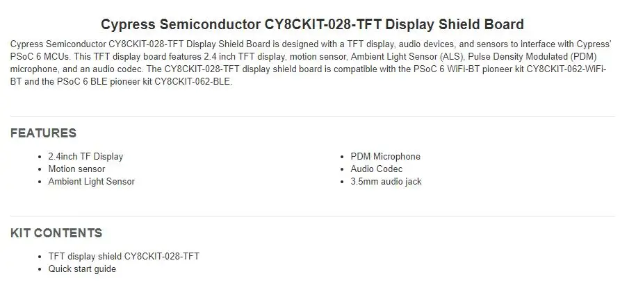 CY8CKIT-028-TFT INFO