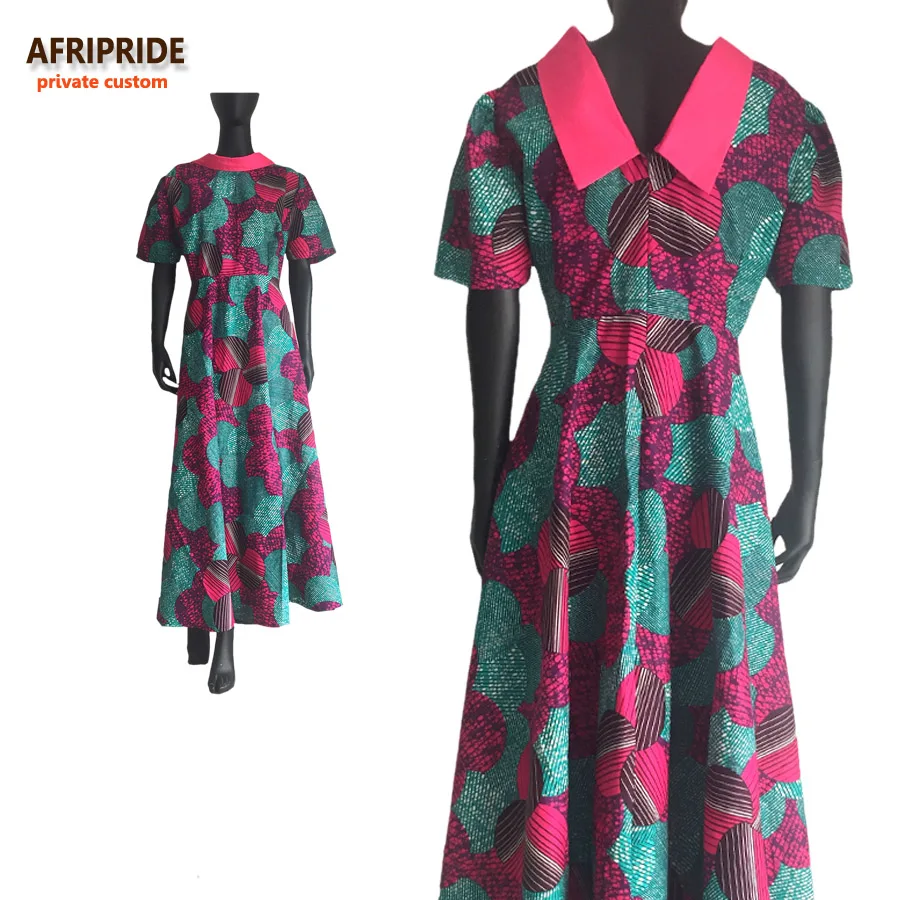 Макси платье для африканских женщин, AFRIPRIDE, индивидуальное, на заказ, v-образный вырез на спине, короткий рукав, отложной воротник, длина по щиколотку, Повседневное платье sa722592