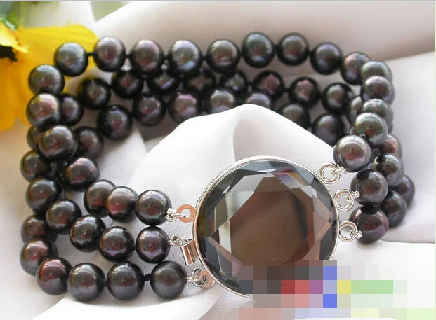 

Hot sell ->@@ > 01213 3ROW BLACK ROUND FRESHWATER CULTURED PEARL BRACELET -Top quality free shipping