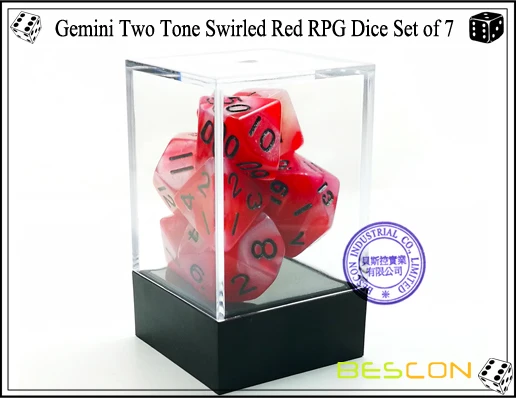 Gemini Two Tone Swirled Red RPG Dice Set of 7-2