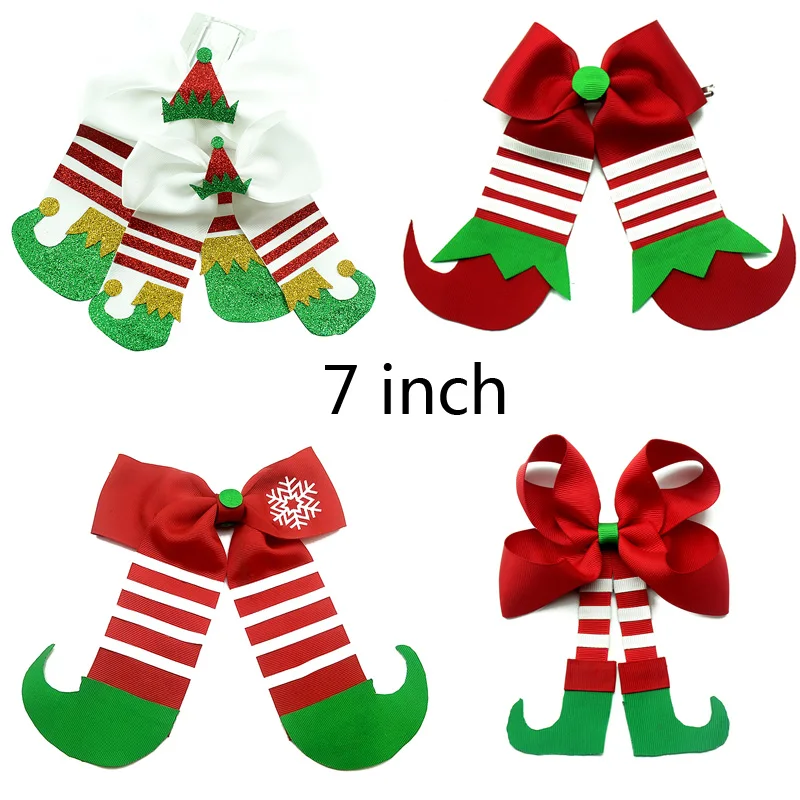 

4 pcs 7 inch girls hair bows party Christmas series Hair clip decorate rubber band Hair Accessories red trimming