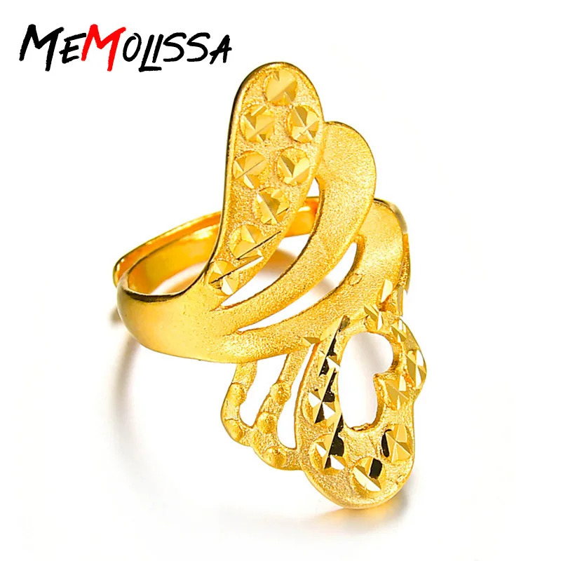 MeMolissa Durable Gold Color Flower Hollow Tail Party Ring Open Size