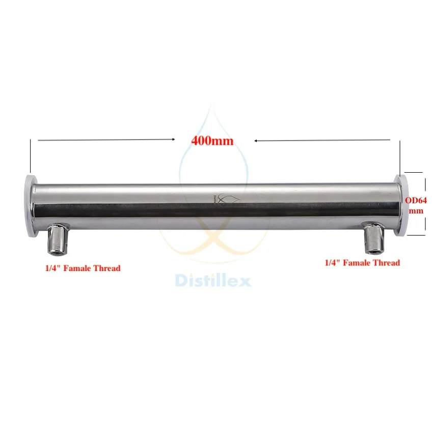 " OD64mm дефлегматор, рефлюкс, конденсатор дистиллятора. 400 мм, санитарная стальная 304