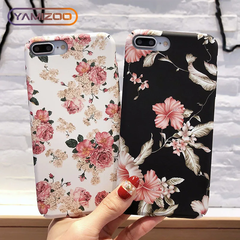 

YAMIZOO Flower Case For iPhone 6 7 5s Cover 5 se Coque Shockproof PC Hard Luxury Phone Case For iPhone x 8 6s 6 Plus Case 7 Plus