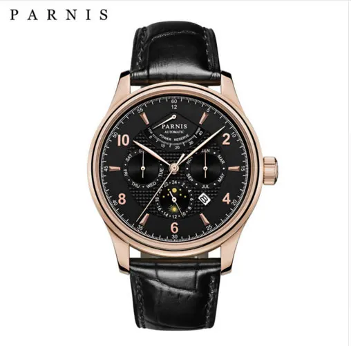 

Parnis 43mm Sapphire Crystal Slim Miyota 9100 Movement Power Reserve mechanical Automatic Mens Watch Month Day Show watch