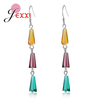 

Fashion 925 Sterling Silver Long Crystal tessel Earrings For Women Bohemian Style Casual Dangle Earrings Brincos Bijoux