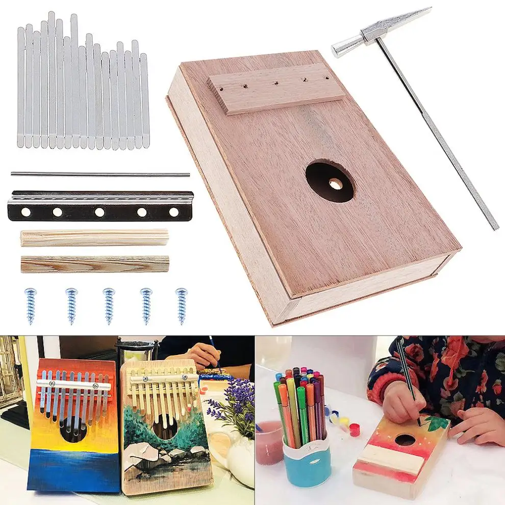 

17 Key Kalimba DIY Kit Mahogany Thumb Piano Mbira for Handwork Painting Parents-child Campaign