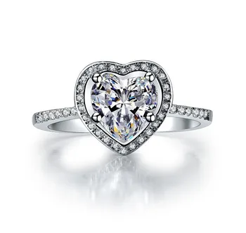 

Hollow Heart Shape Micro Pave 925 2CT SONA Synthetic Diamant Ring For Women Wedding Sterling Silver Jewelry Fine Luxury Color