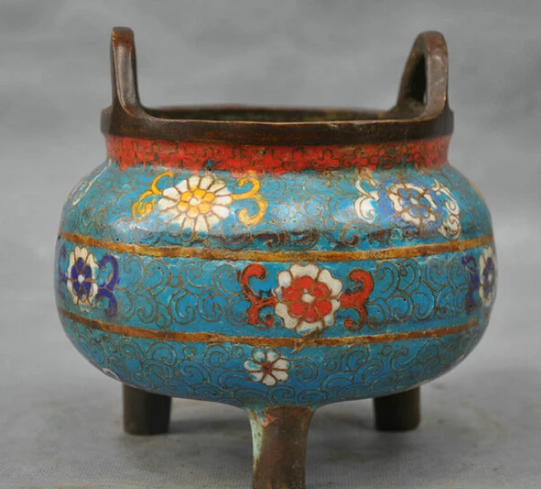 

6'' China Bronze exquisite cloisonne censer blessing Figurine #1 R0712