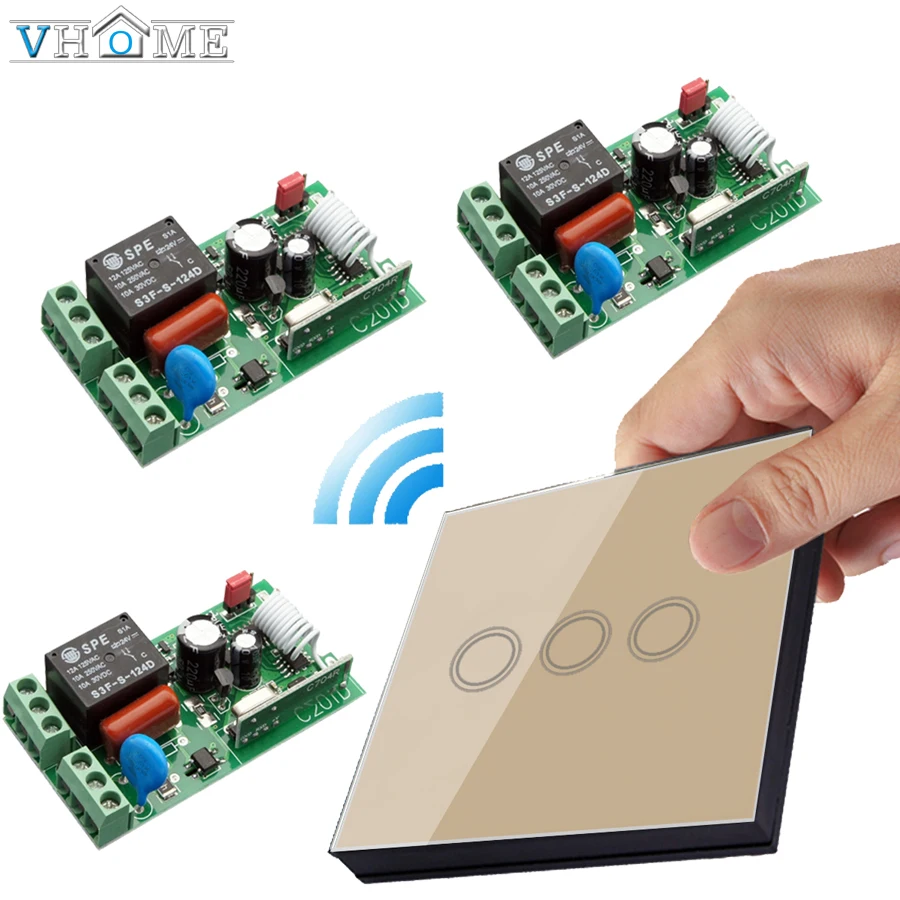 

Vhome smart touch remote control switch panel RF 433MHZ & AC170-240V 5A Wireless receiver For Bedroom Ceiling Lights Wall Lamps