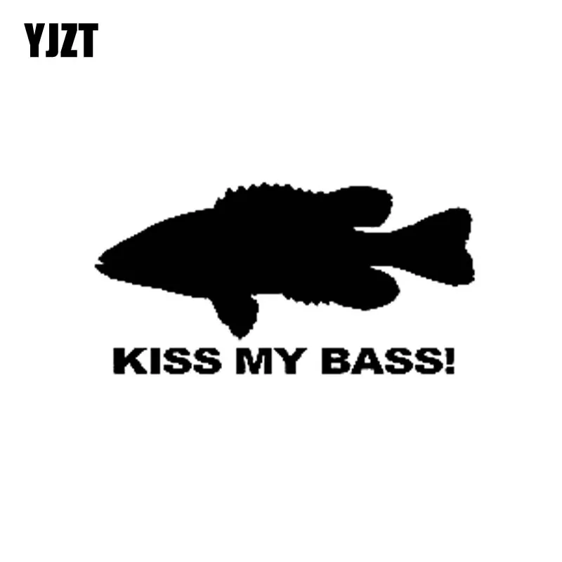 

YJZT 13.5CM*6.8CM KISS MY BASS FUNNY FISHING BAIT BOAT HOBBIES CAR STICKER VINYL DECAL Black/Silver C3-0324